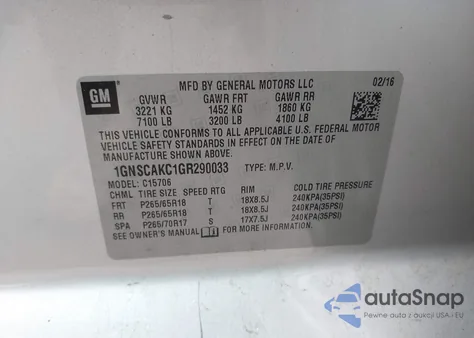 2016 Chevrolet Tahoe Ls из США, поврежденный, VIN 1GNSCAKC1GR290033